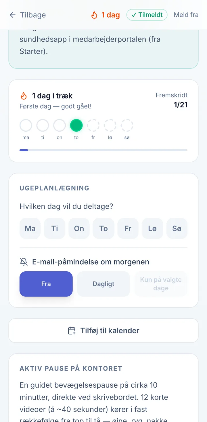 Skærm i medarbejderportalen: Hold fast med check-ins
