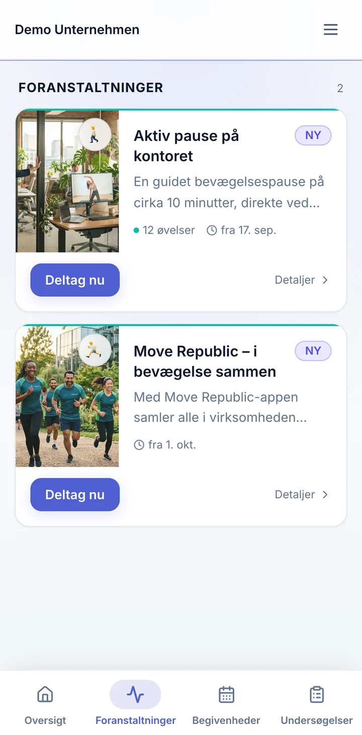 Skærm i medarbejderportalen: Aktiviteter med ét klik