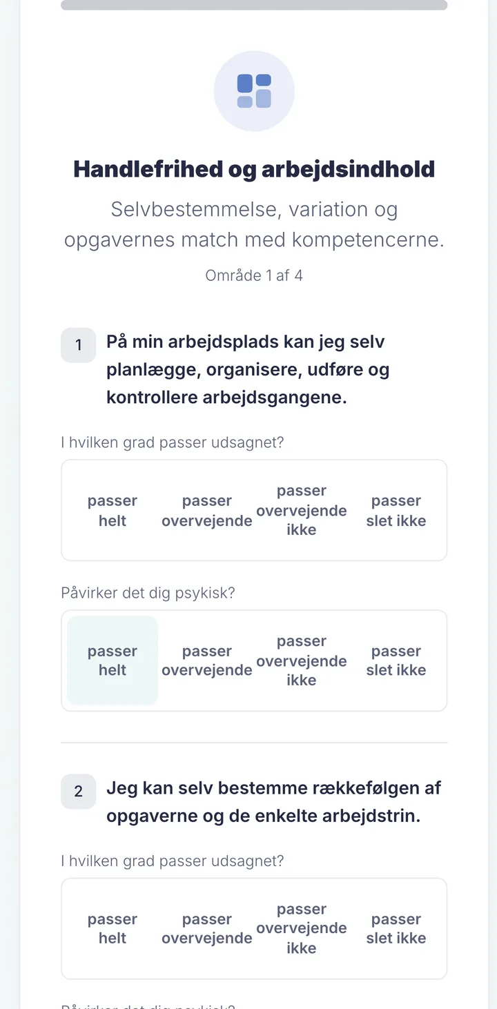 Skærm i medarbejderportalen: Korte undersøgelser