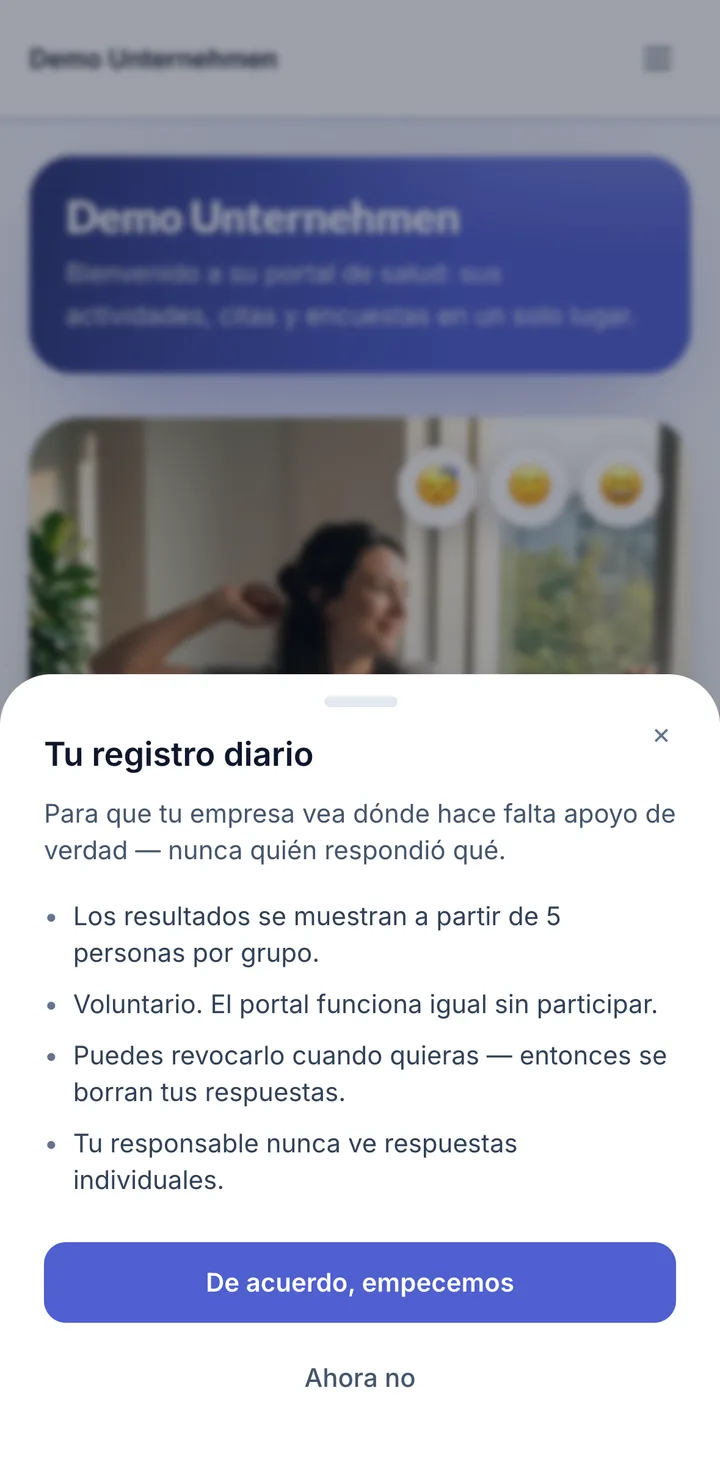 Pantalla del portal para empleados: Registro diario
