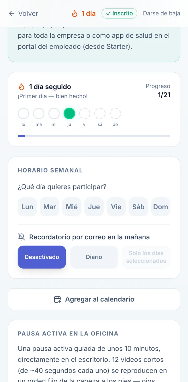 Pantalla del portal para empleados: Constancia con registros diarios