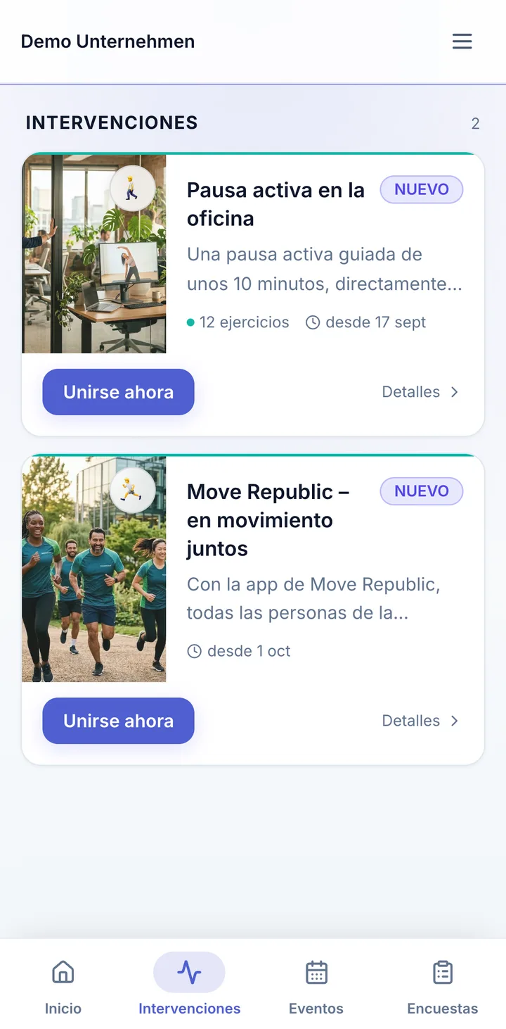Pantalla del portal para empleados: Actividades con un clic