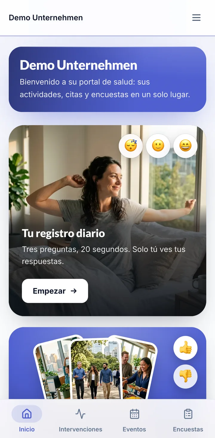 Pantalla del portal para empleados: En el móvil como una app