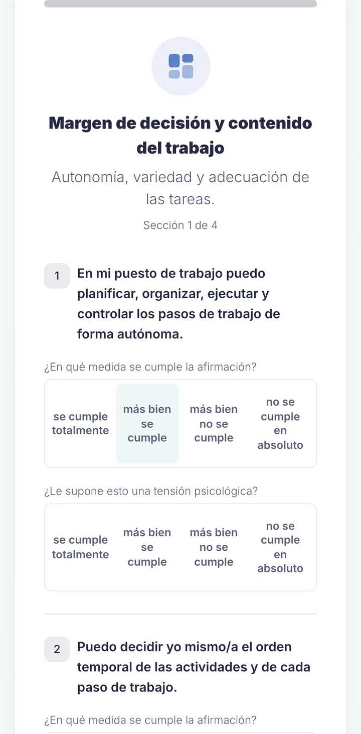 Pantalla del portal para empleados: Encuestas breves