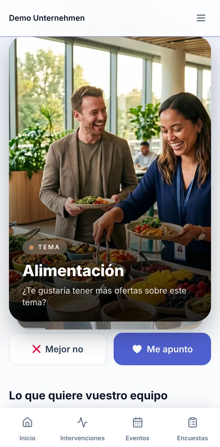 Pantalla del portal para empleados: Consulta de deseos deslizando