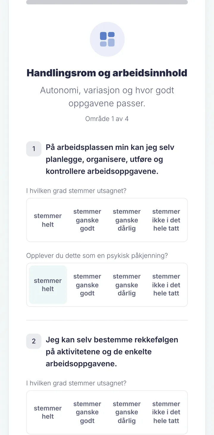 Skjerm i portalen for ansatte: Korte undersøkelser