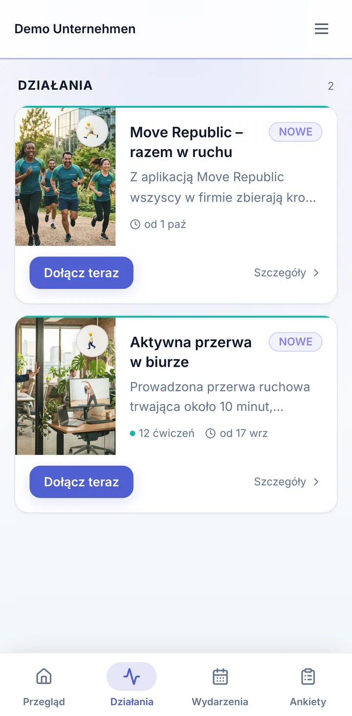 Ekran w portalu dla pracowników: Działania jednym kliknięciem