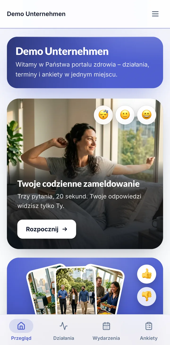 Ekran w portalu dla pracowników: Na telefonie jak aplikacja