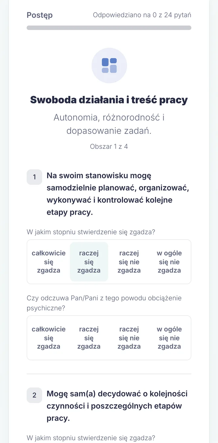 Ekran w portalu dla pracowników: Krótkie ankiety