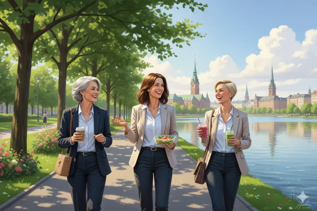 Three colleagues on a lunch walk