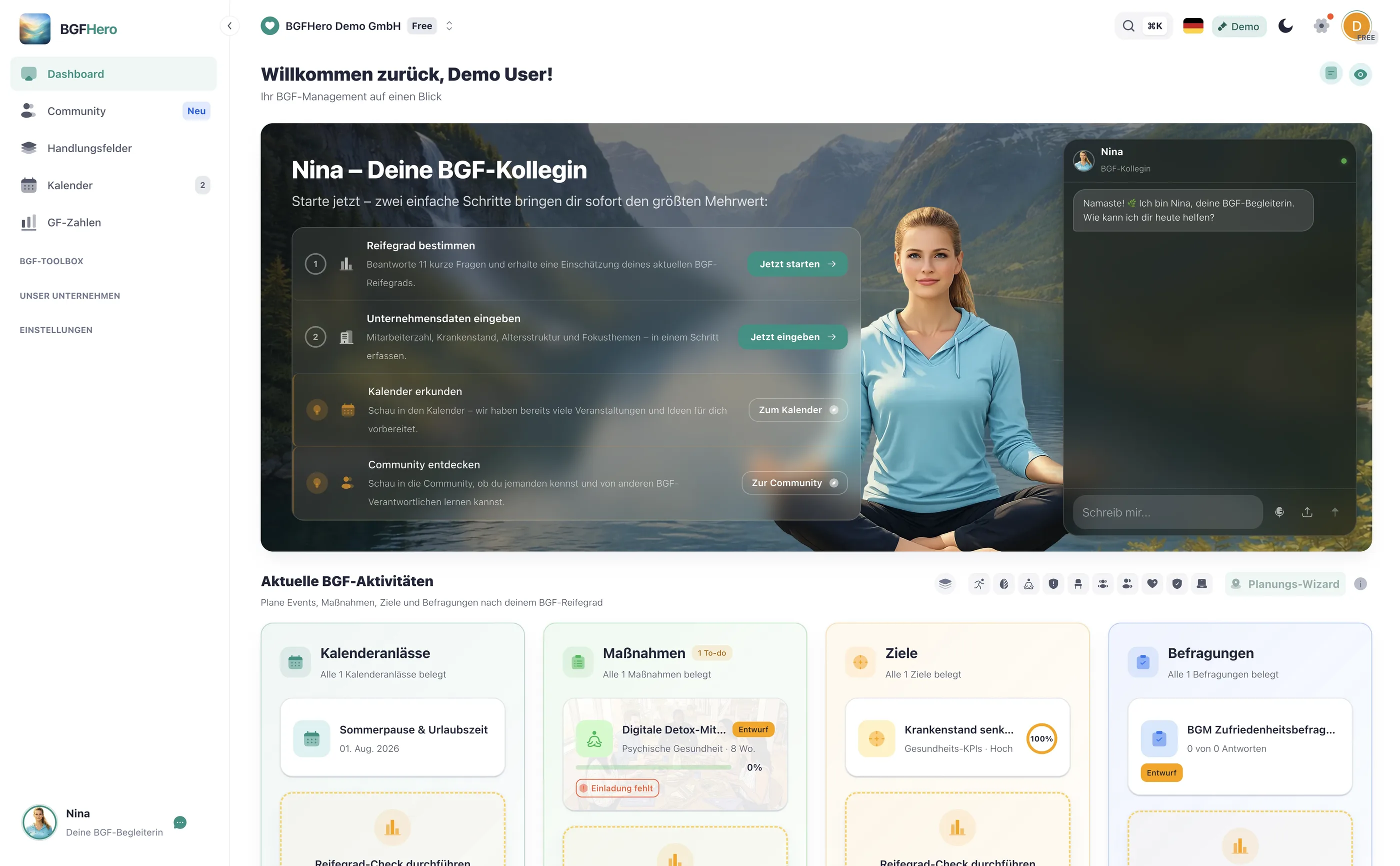 EasyBGM Dashboard mit digitaler Assistenz Nina